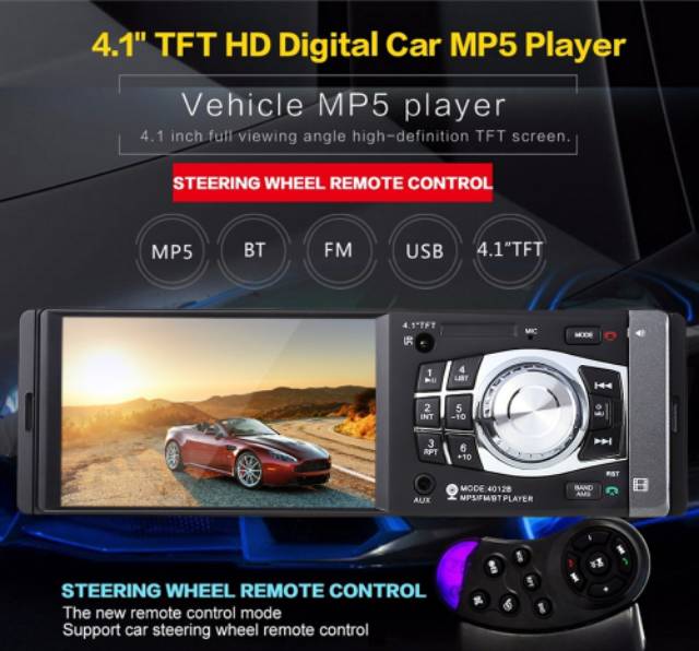 Tape mobil Single Din Mobil LCD 4.1 Inch FM Radio Rear Camera - 4012B