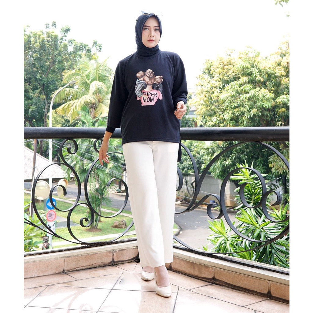 Kaos ATASAN Wanita OVERSIZE Lengan Panjang GAMBAR Motif SUPER MOM // SIX DIARY/ATASAN WANITA/PAKAIAN WANITA TERBARU 2022