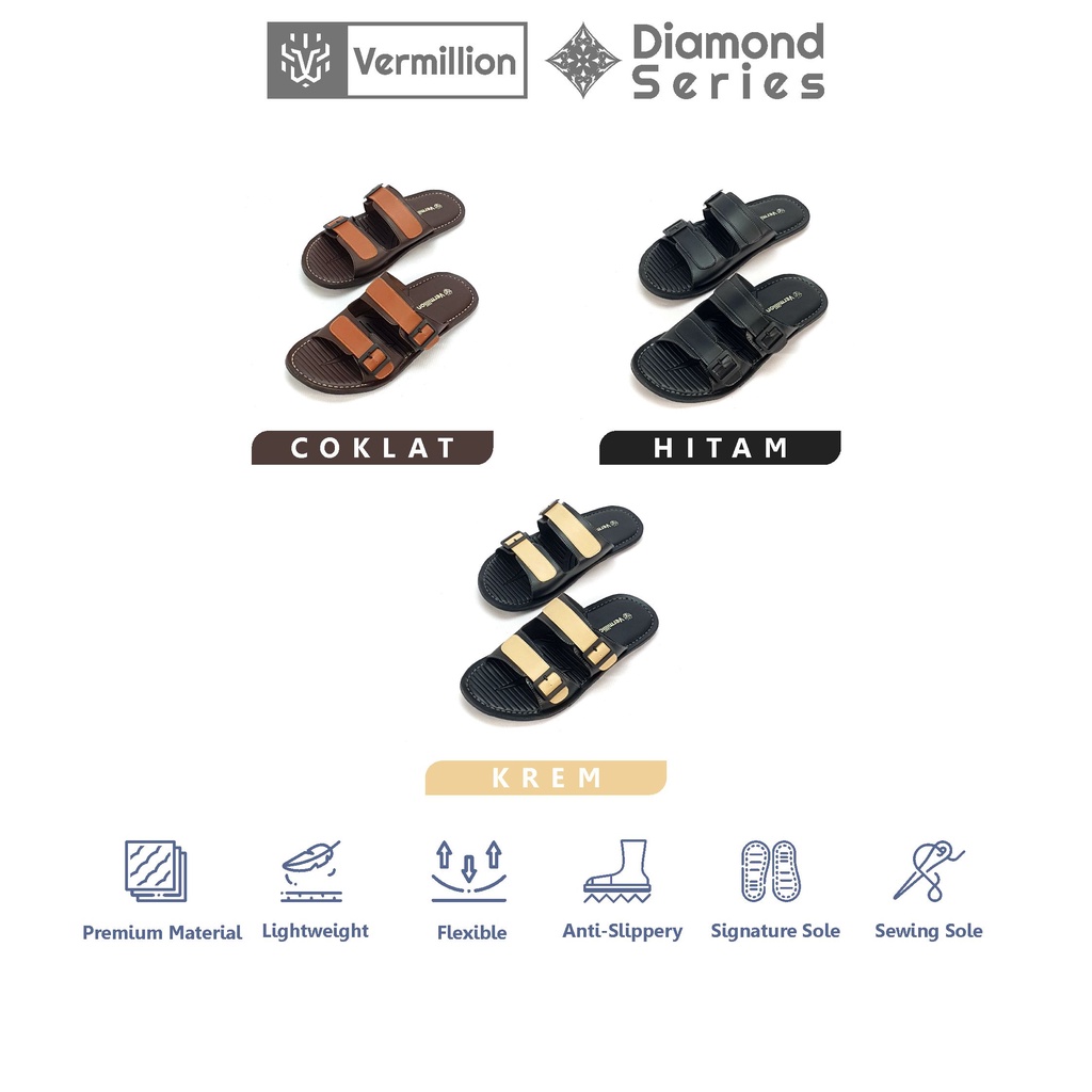 Sandal Kulit Pria Vermillion Sandal Slide Anti Slip Kekinian Termurah Sandal Pria - Aiden