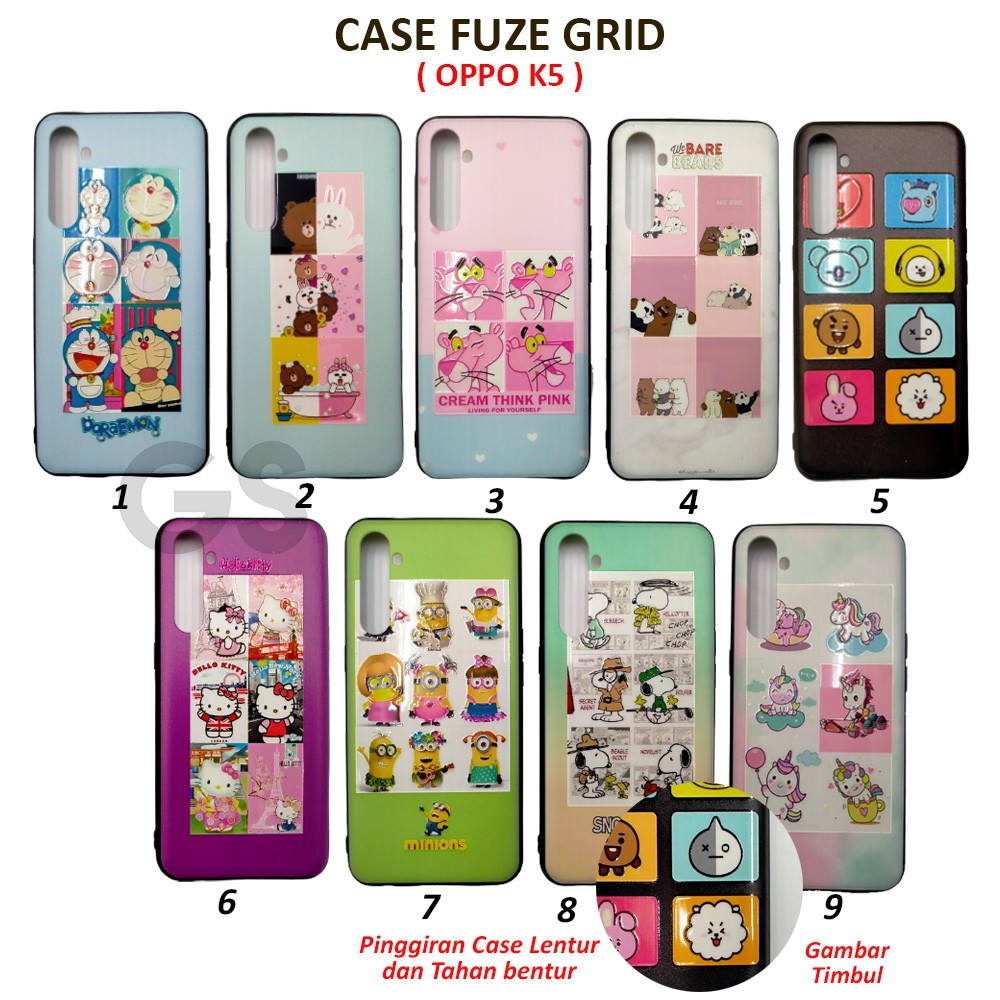 Casing OPPO A5 A9 2020 A92S F11 K5 6 Case Fuze Glass Grid Hardcase Tpu