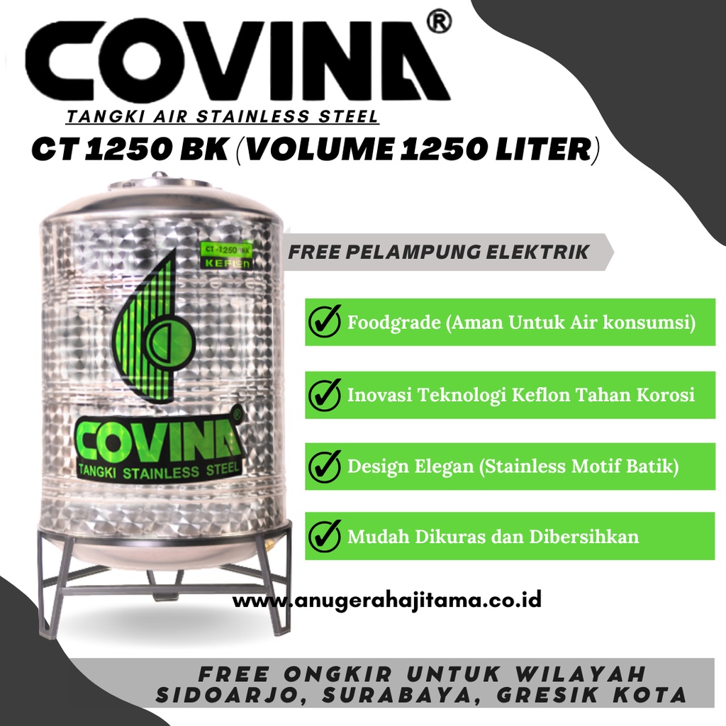 Tangki Air Covina CT 1250 BK / Harga Tandon Air Covina / Tangki Air Covina Surabaya / Harga Tandon A