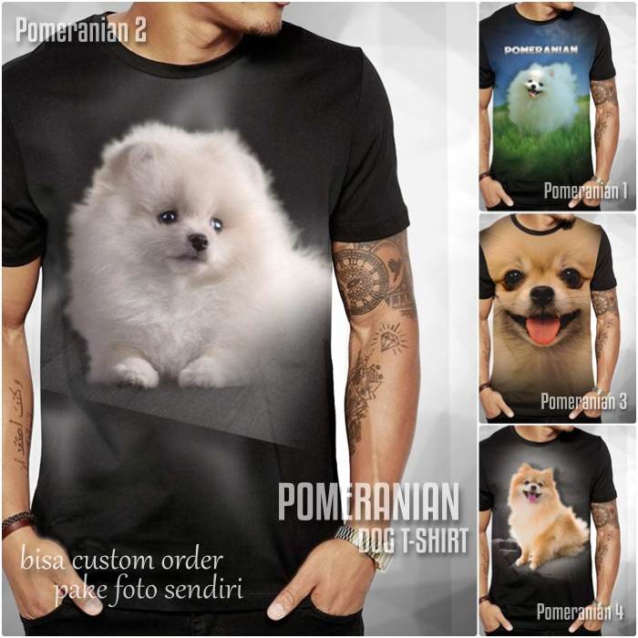 Kaos Anjing POM POM Baju Tshirt Gambar DOGGY Pomeranian Bisa CUSTOM ORDER Foto Sendiri Puppy Distro 