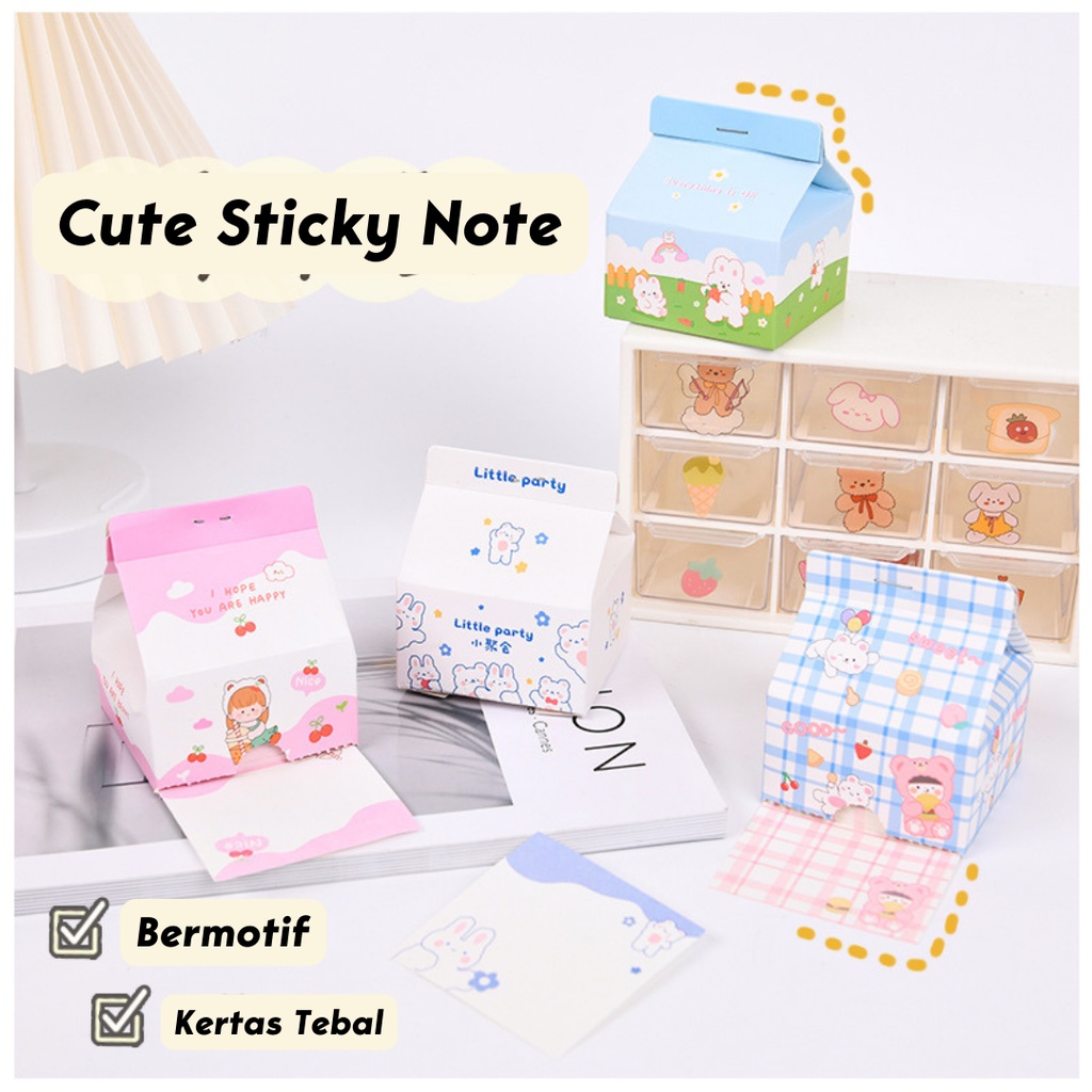 MYKOCHEN.INA Sticky Note Memo Pad Notepad Kotak Susu 200 Lembar Lucu Berkarakter Decorative Aesthetic Post It Milk Box Journal Catatan Scrapbook