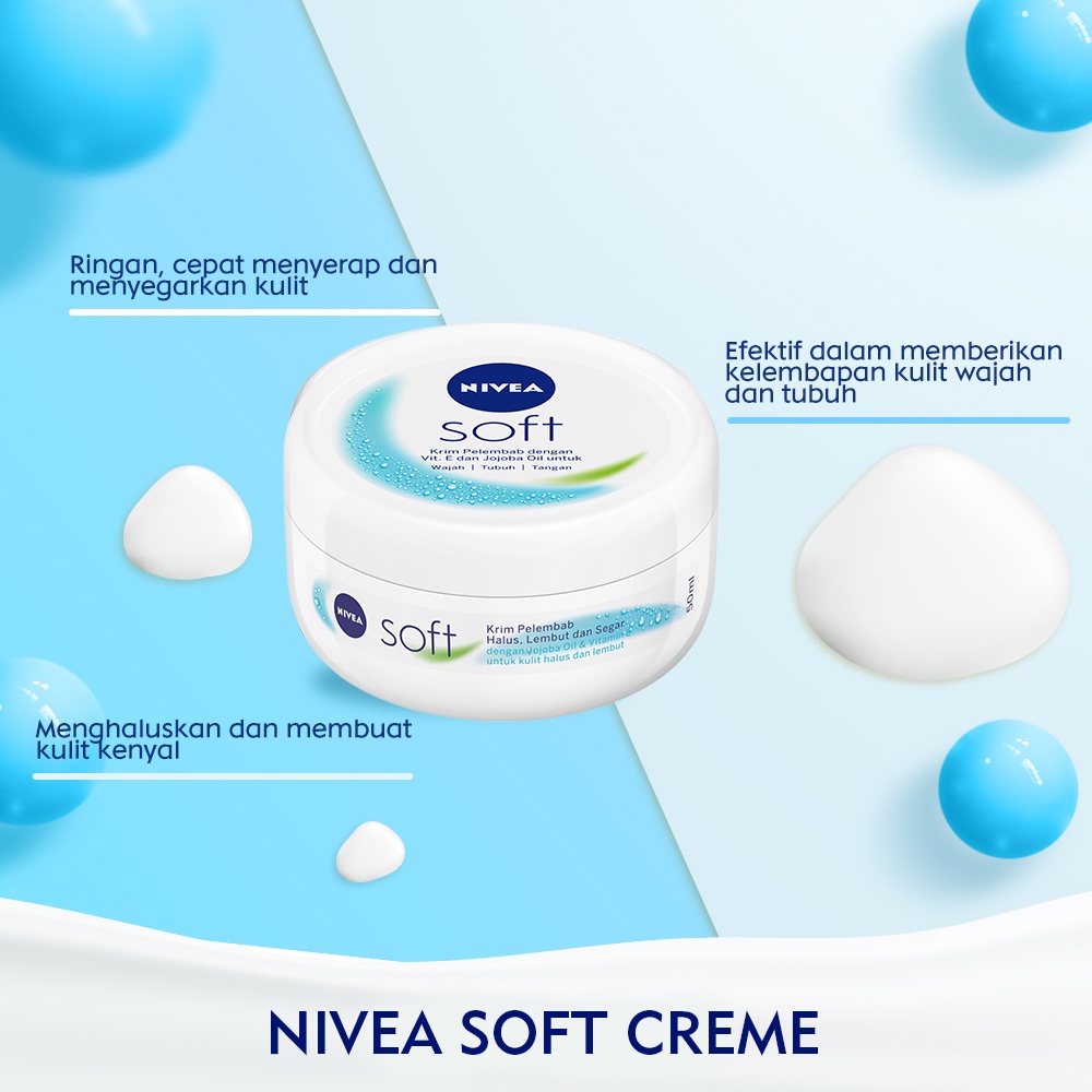 Nivea Soft Cream &amp; Moisturizer 25ml 50ml 100ml - Nivea Soft Blue Jar / Radiant &amp; Smooth Jar Original BPOM