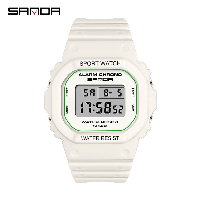 SANDA 293C Jam Tangan Wanita Pria Digital Tali Rubber Chronograph Anti Air CURRENOS-Putih Putih