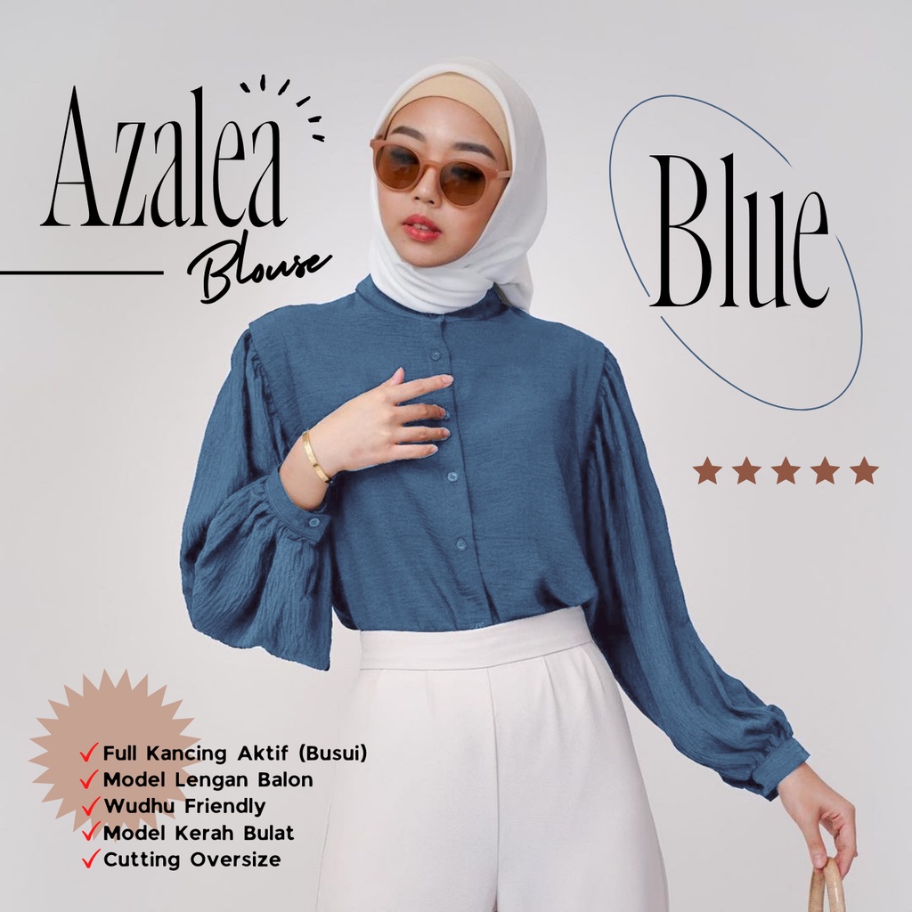 AzaleaTop Blouse Kemeja Atasan Wanita polos pull kancing depan Lengan Balon Oversize Terbaru  Pakaian Wanita Muslim Murah beraneka Warna