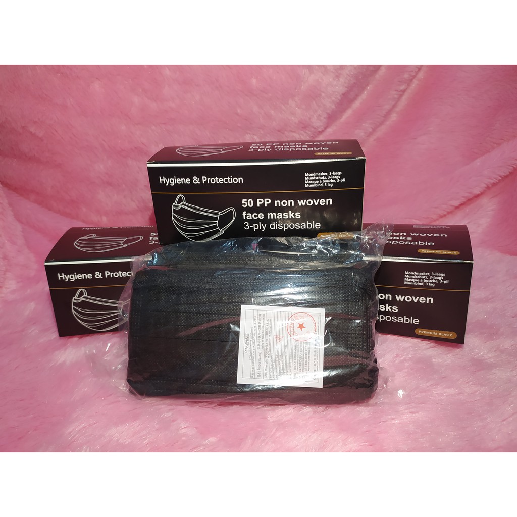 Masker Earloop 3 Ply Alkindo Hitam Disposable Mask Non Hijab isi 50pcs