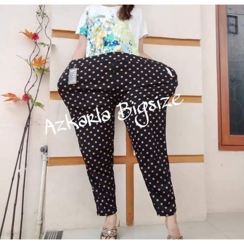 celana panjang wanita jumbo kekinian motif polkadot muat bb 60-130 kg