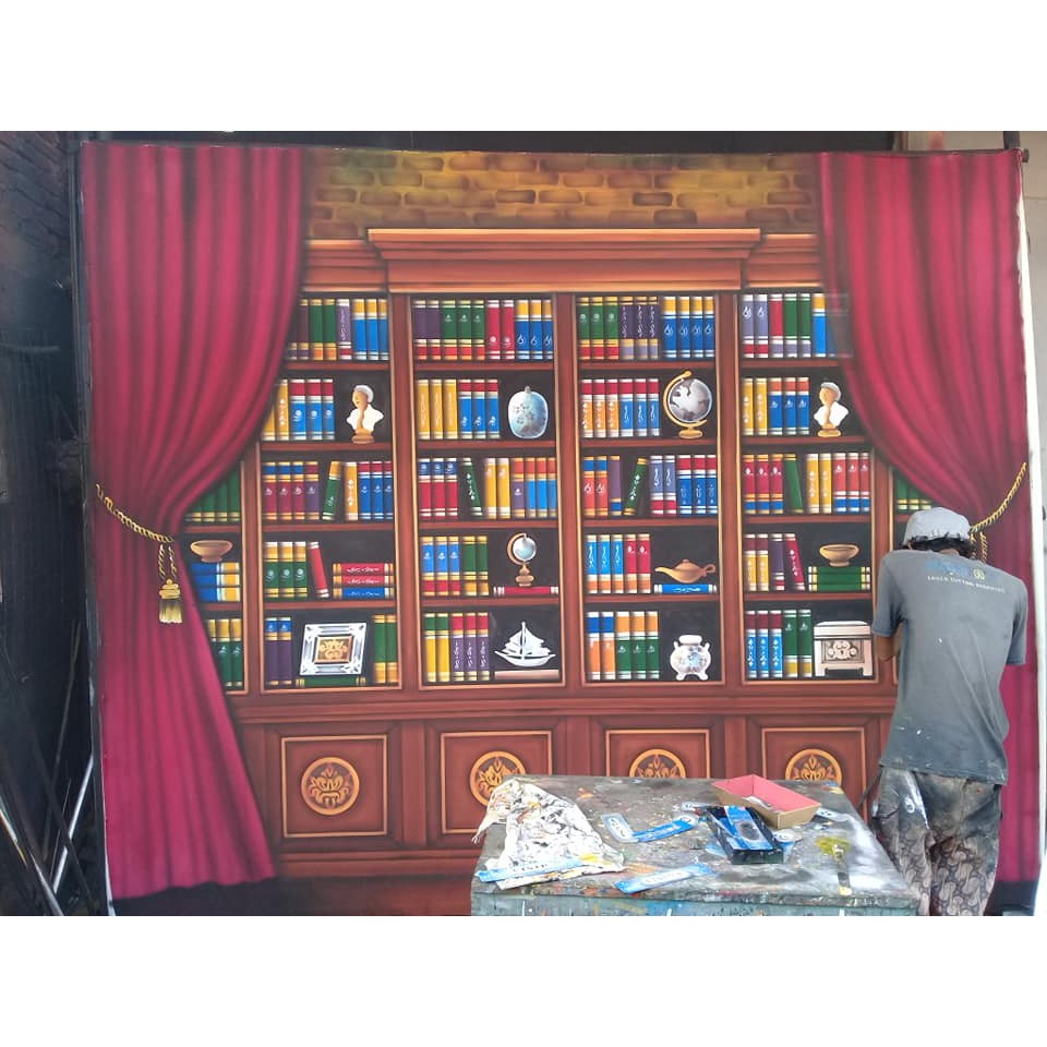 READY Kain Background wisuda 3x2,5m rak buku bata