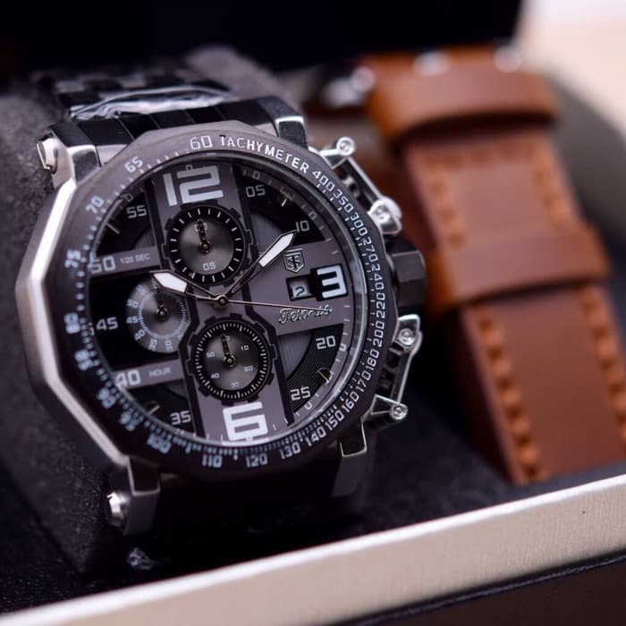 Jam Tangan Pria TETONIS Rantai 6012 Original Bonus Kulit