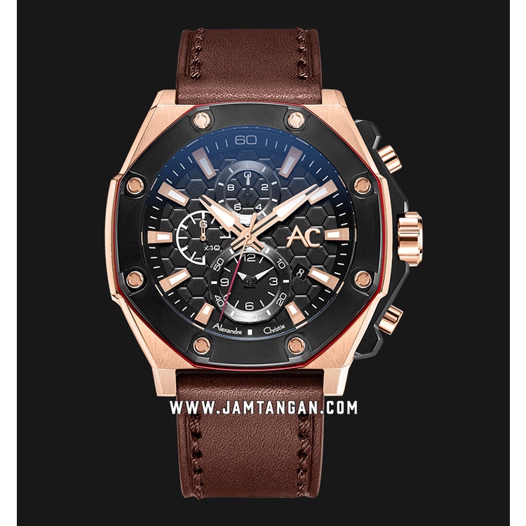 Alexandre Christie AC 9601 MC Chronograph Men Black Dial Brown Leather Strap