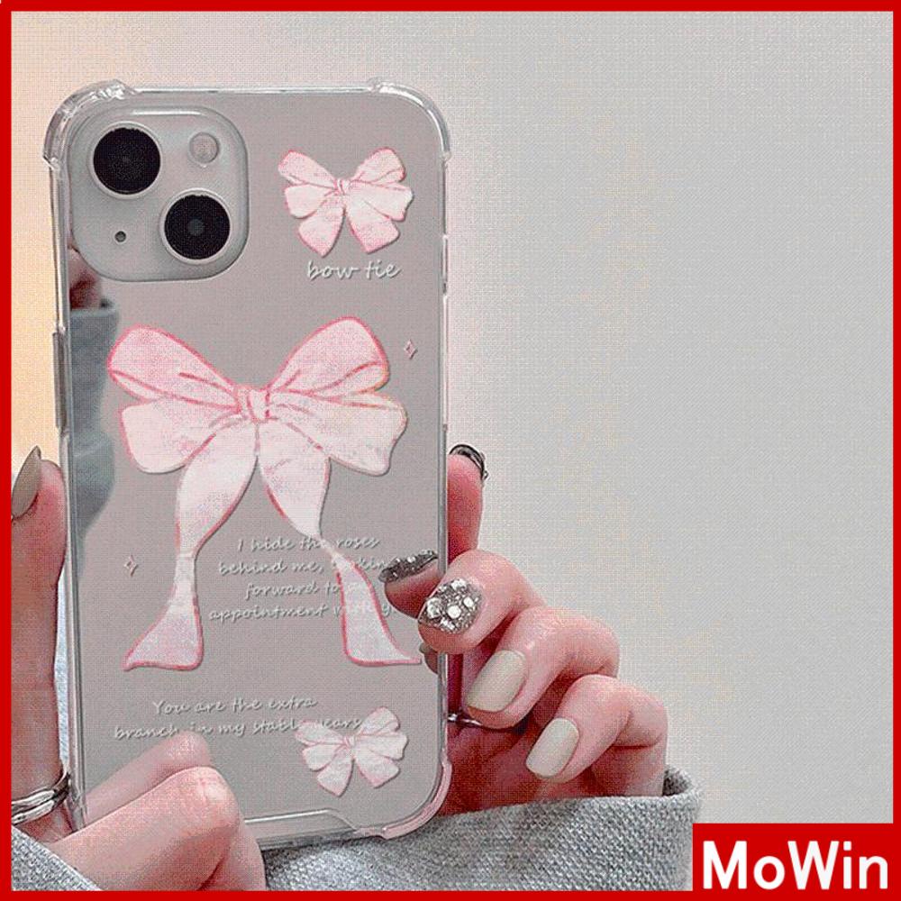 iPhone Case Luxury Acrylic Mirror Airbag Shockproof Protection Camera Romantic Pink Bow Compatible For iPhone 11 Pro Max 13 Pro Max 12 Pro Max 7Plus xr XS Max