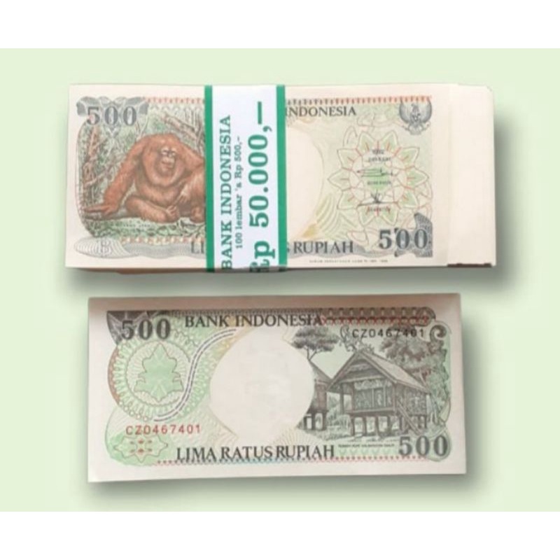 (ASLI) Harga 1 Lembar/ Uang Kertas Kuno 500rupiah Gambar Orang Utan