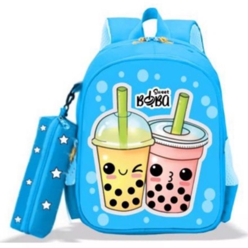 Ransel Boba Sekolah Anak Paud Tk SD Smp paket 2in1 / Tas Backpack Multifungsi Stylish Fashion Wanita bonus tempat pensil