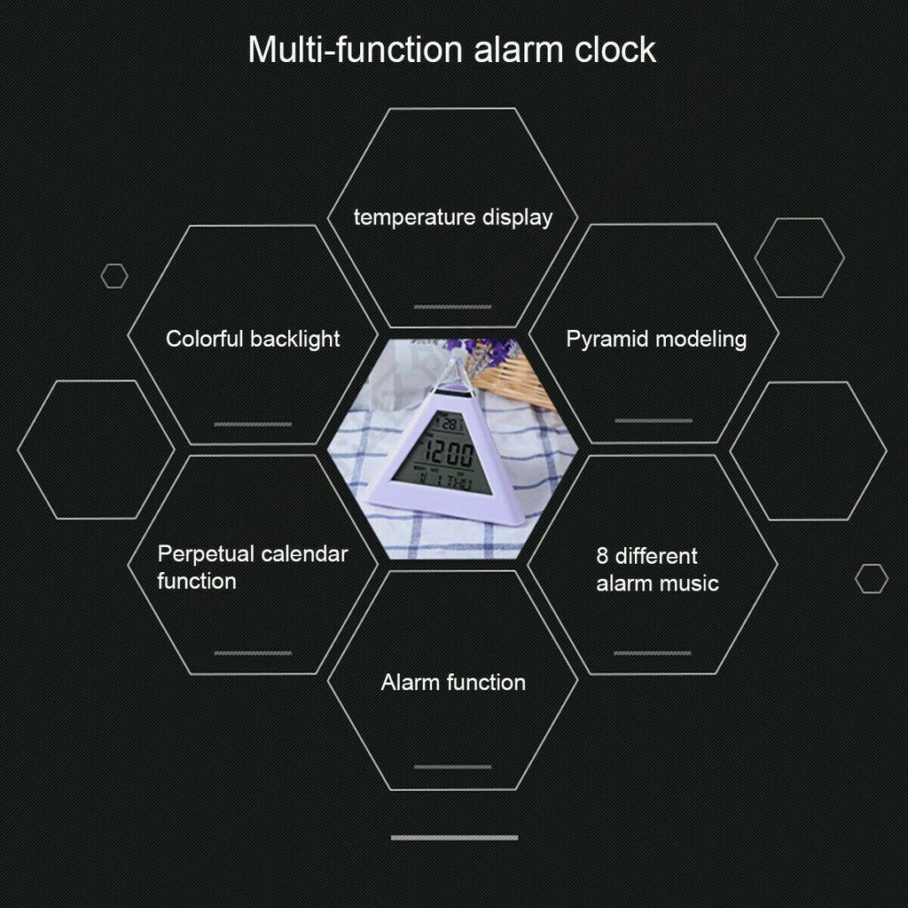 R-flower Alarm Clock LED Piramid Dengan Lampu Malam Termometer Meter