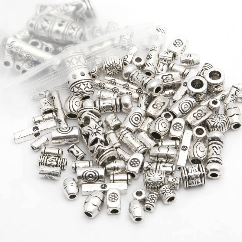 100pcs Manik-Manik Spacer Longgar Bahan Metal Warna Silver Untuk Membuat Perhiasan Gelang