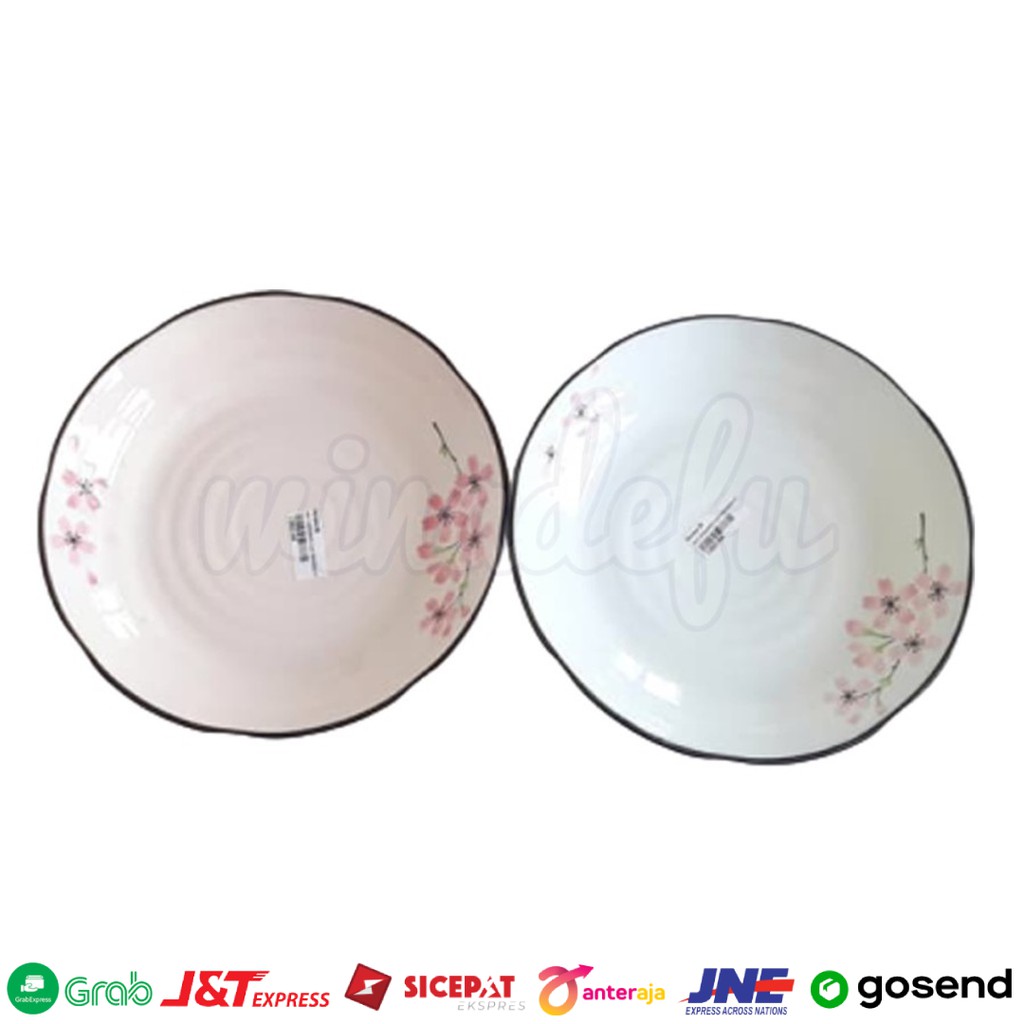 PIRING KERAMIK MOTIF ULIR PINK HIJAU SAKURA ST MORITZ
