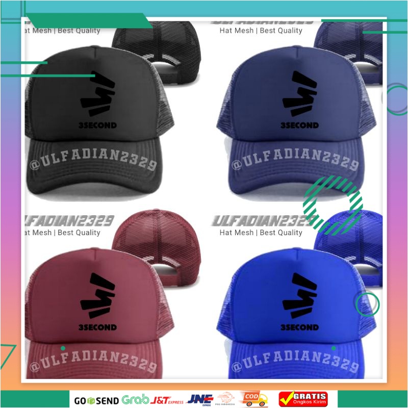 Topi 3 Second Trucker - Topi 3 Second Logo Hitam (Full Black)