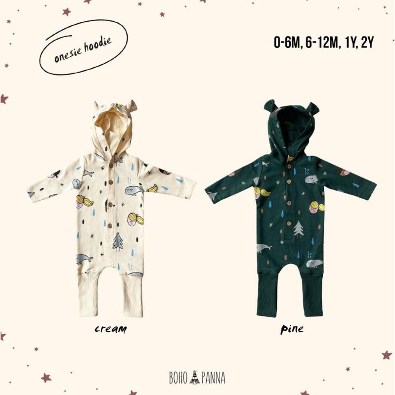 BohoBaby ONESIE HOODIE / BohoPanna ONESIE HOODIE Baby / Boho Baby Jumpsuit / Sleepsuit Bayi Bahan Sangat Lembut