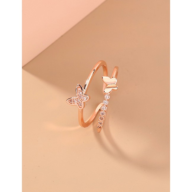 LRC Cincin Fashion Rose Gold Butterfly Three-dimensional Diamond P70480