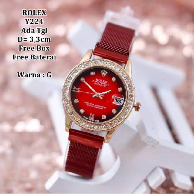 Jam Tangan Wanita Rolex Magnet Diamond Romawi Tanggal Aktif