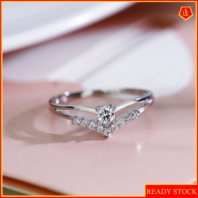 [Ready Stock]Simple Fashion Creative V-Shaped Diamond Ring