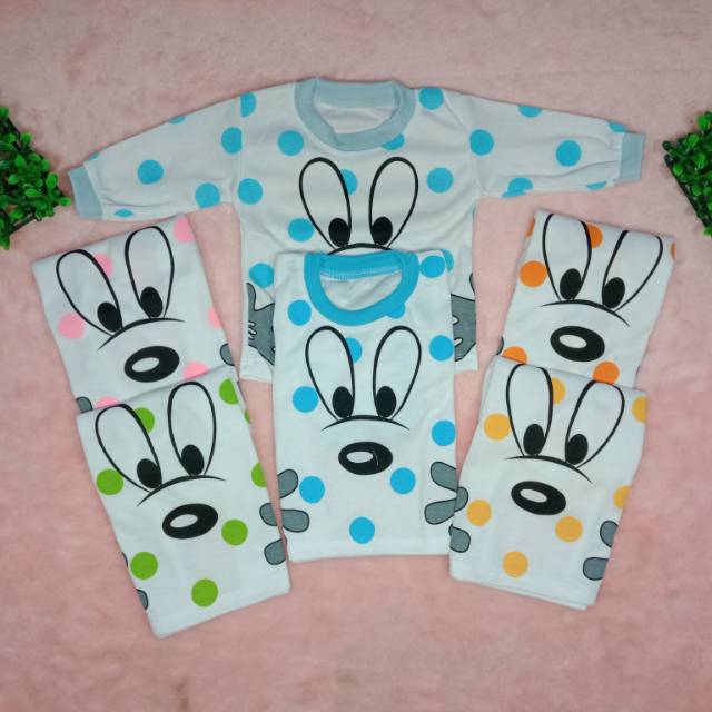 Ss#159 Setelan Baju Panjang Bayi size 3-12 / Baju Piyama Bayi Motif Mata / Baju Tidur Bayi