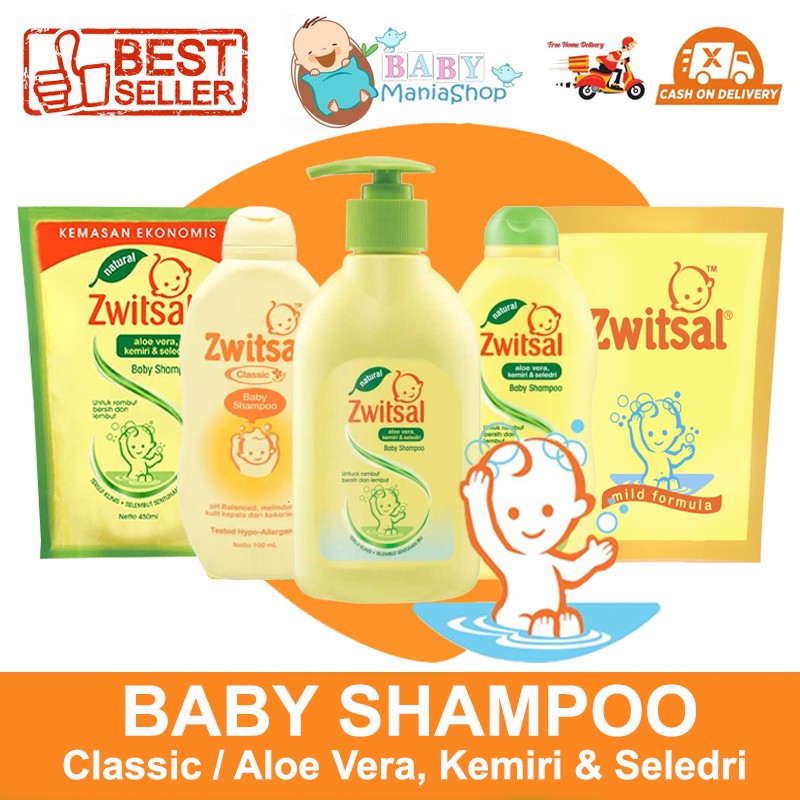 Zwitsal BABY SHAMPOO CLASSIC ALOE VERA KEMIRI SELEDRI 100ml 200ml 300ml 450ml Refill Shampoo Bayi