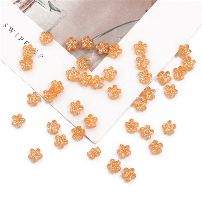 20pcs 6.5mm AB Color Flower Beads With Hole Acrylic Loose Spacer Beads For DIY Jewelry Making Bracelet Necklace Accessories