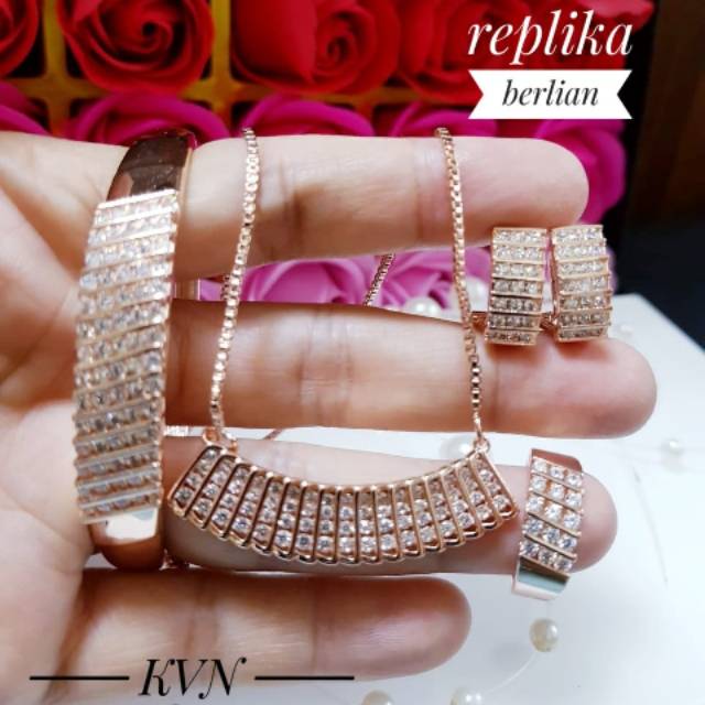 perhiasan replika berlian set lapis emas 24k C309