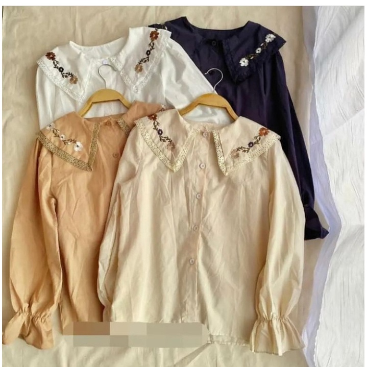 Blus katun bordir kerah import