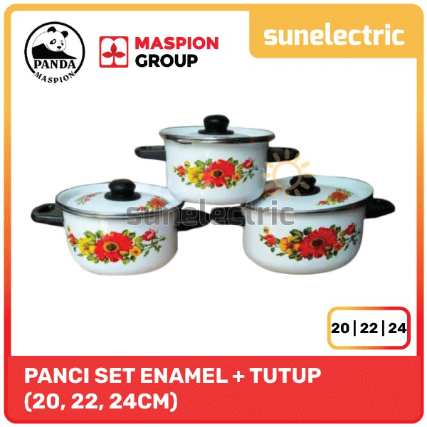 Maspion ENA Panci / Dutch Oven / Panci Tumis Enamel Set ( Dutchoven 20, 22, 24 cm ) - Putih