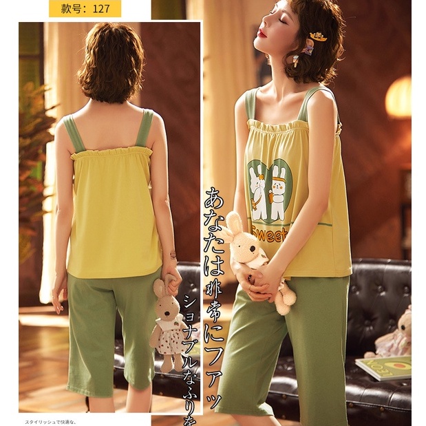 RULIF Set tanktop celana 3/4 / Piyama tanktop wanita / baju tidur tanktop 3/4 / Set tanktop sexy import