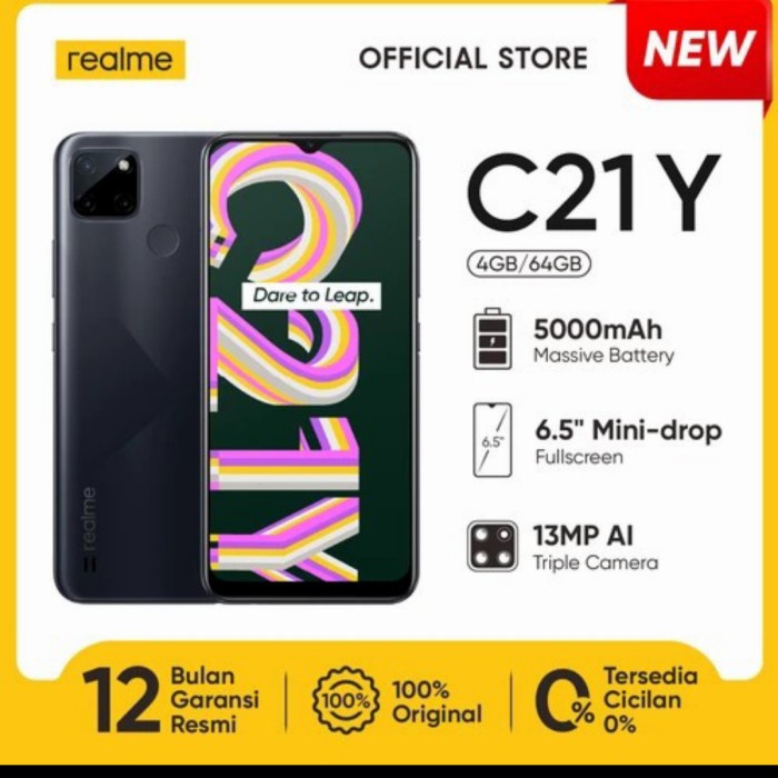 Realme C21Y ram 4/64 resmi - Hitam