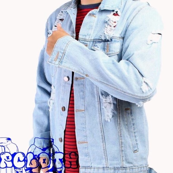 100%original Model terbaru Trucker Size M - XXL / 2 pcs 1 kg Jaket Jeans Denim Pria Cowok Sobek