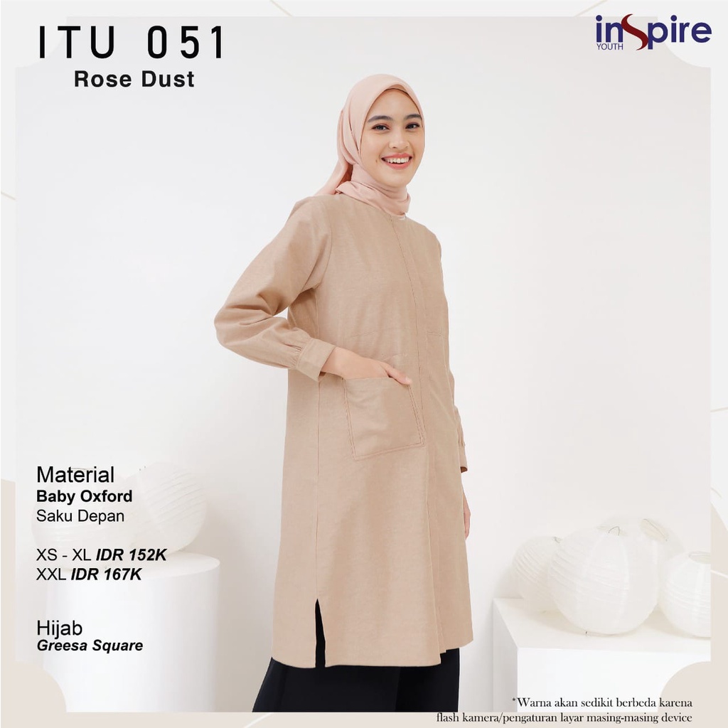 Inspire ITU 051 Bahan Oxford Atasan Tunik Muslimah Simple Dengan Warna Soft Casual OOTD