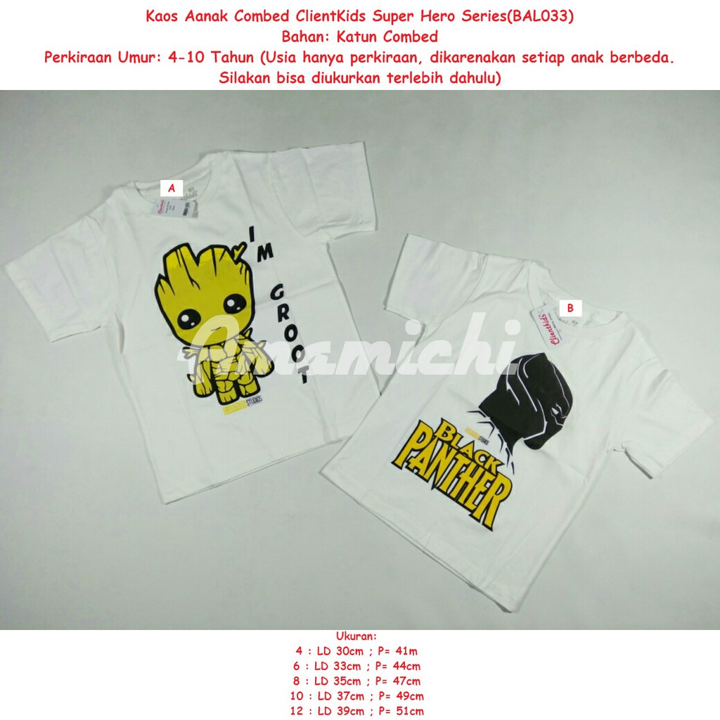  Kaos  Anak  Combed Clientkids Super Hero Series Umur  4 10  