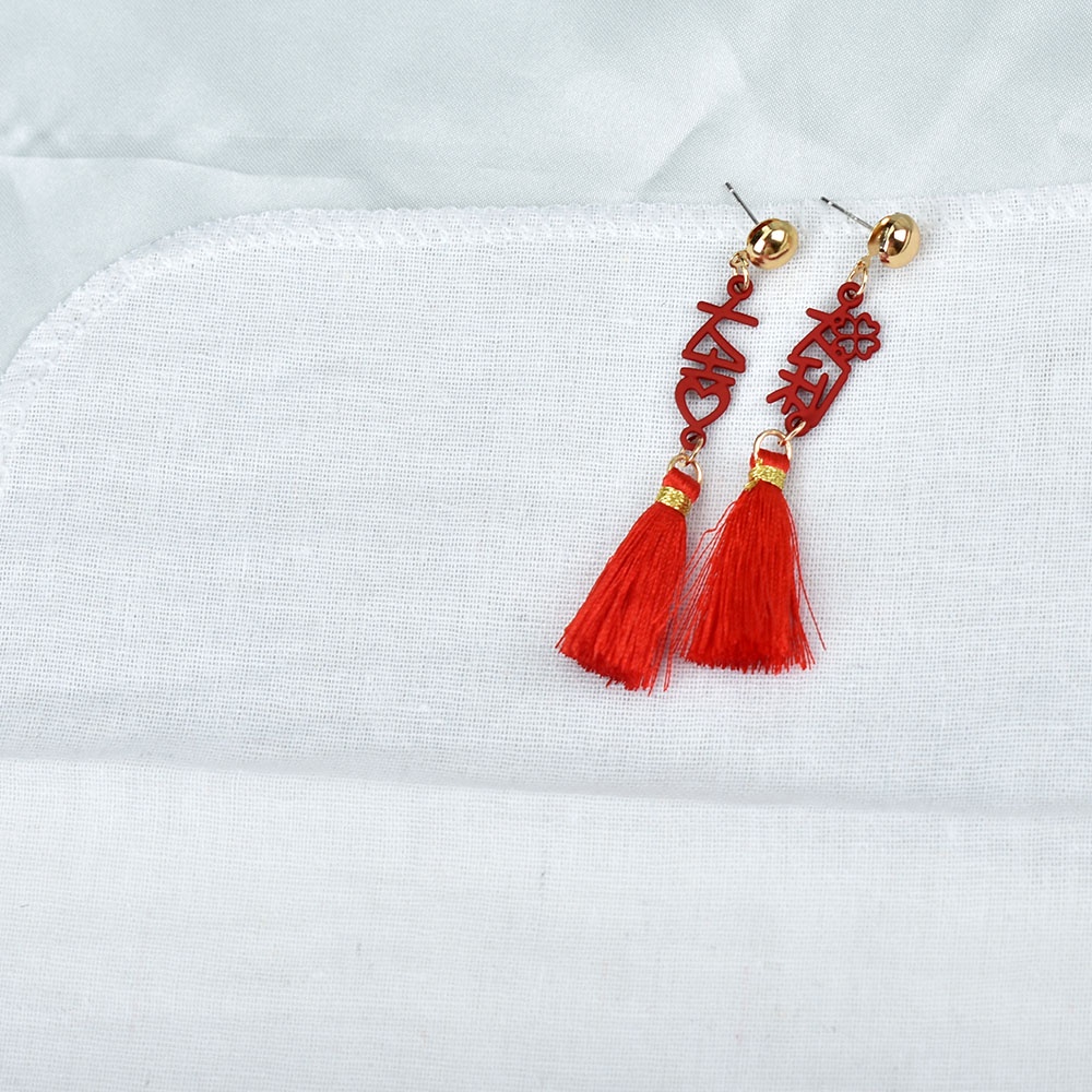 Anting Juntai Rumbai Warna Merah Gaya China Untuk Wanita