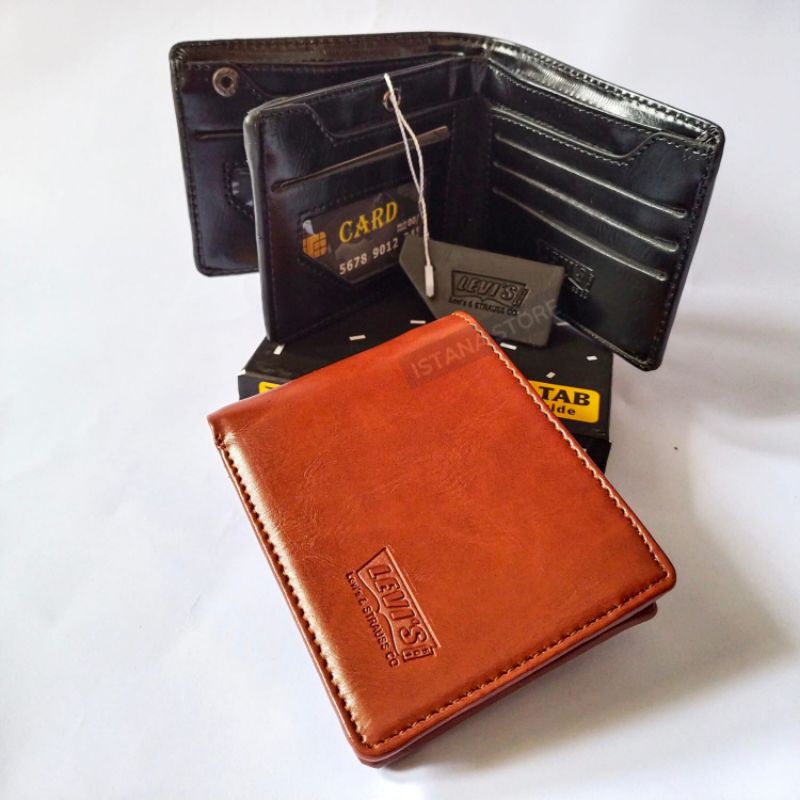 Dompet cowok | Dompet Lipat kulit Sapi Pria | Dompet 4 Ruang | Dompet pendek | Dompet kulit Levi's Asli Tahan Api | Dompet Kancing Dalam Dompet 3D Dompet 3 Dimensi 3in1