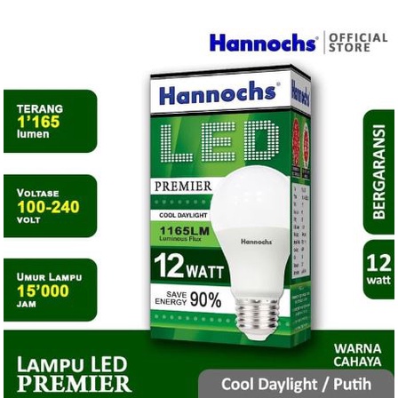 Lampu LED Hannochs Premier LED Bulb 12W Putih Garansi 1 Tahun - LED Premier Hannochs 12 Watt