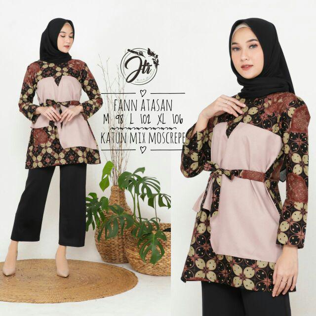 tey-17 Batik wanita ASJ SA HRB026 Kenongo Kemeja Tosca Pendek-Blouse fann 2