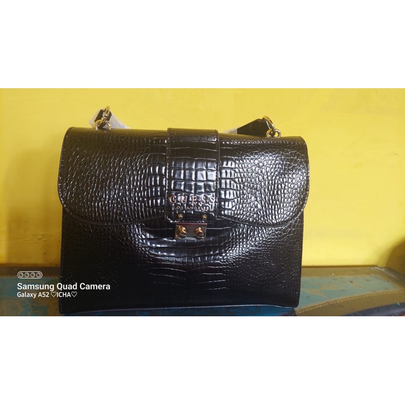 GUESS CROCO TOP HANDLE BLACK