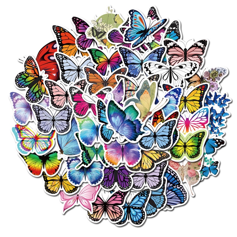 50 Pcs / set Stiker Graffiti Butterfly Warna-Warni Tahan Air Untuk Dekorasi Koper Notebook