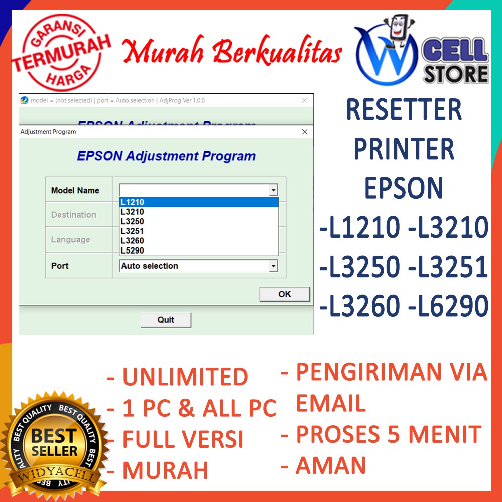 SOFTWARE RESETTER / RESET / RESETER PRINTER EPSON L1210 - L3210 - L3250 - L3251 - L3260 - L5290 UNLI