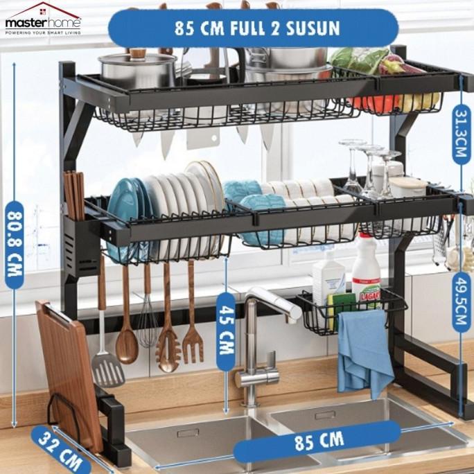 Rak Dapur Stainless Hitam / Rak Wastafel / Rak Piring Dapur 2 Susun Pavanigoli