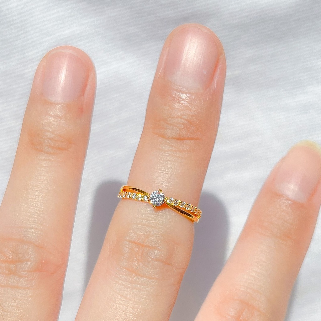 Cincin anak dan dewasa emas asli kadar 700 70% 16k solitaire mahkota permata tinggi like berlian mata sebaris mewah ringan 1 gram padat no 10 11 12 13 14 15 16 ring gold