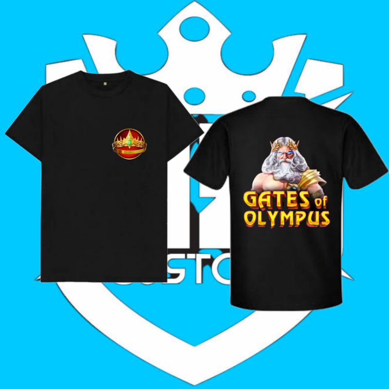 Baju Kaos Pria/Wanita Tulisan Logo Gate Of Olympus /Pragmatic Play Slot Zeus/Logo Mahkota