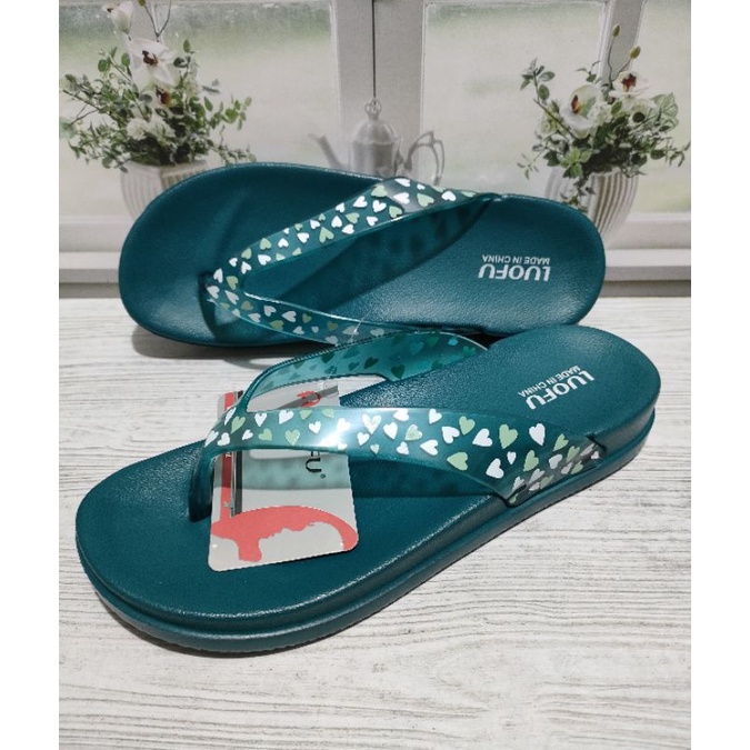 SANDAL JEPIT PEREMPUAN  KARET LUOFU TERBARU E7164 Motif,Sandal jelly wanita kekinian nyaman Empuk