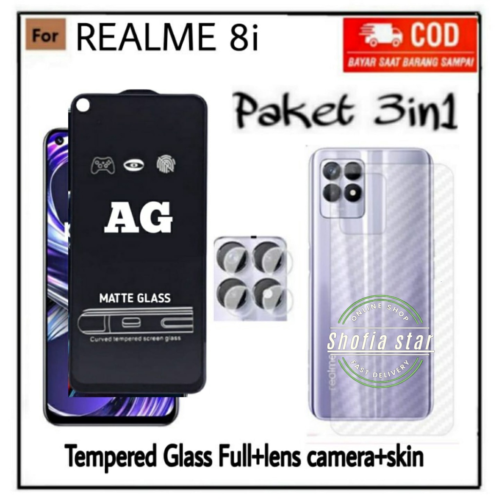 3IN1 TEMPERED GLASS MATTE REALME 8I TG LAYAR ANTI GLARE KACA FULL COVER