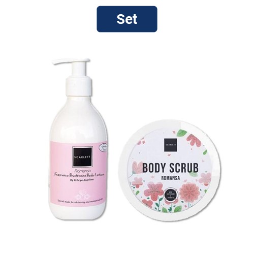 Scarlett Whitening Body Lotion Romansa + Scarlett Whitening Body Scrub Romansa